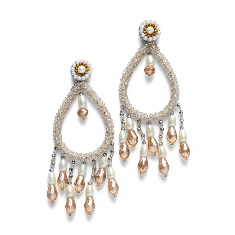 SANJOYA by EVERSTYLISH Embroidered Earrings for Women | Pearl & Glass Drop Statement Earrings (White) | Ethnic Jewelry for Weddings, Festivals & Special Occasions - Image 5