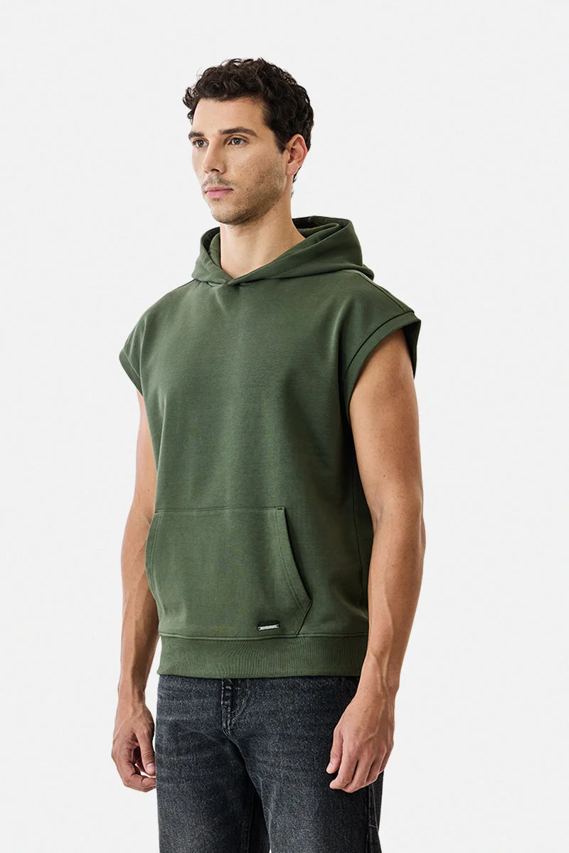 SNITCH Olive Oversized Sleeveless Core Lab Hoodie for Men | Best Price UAE