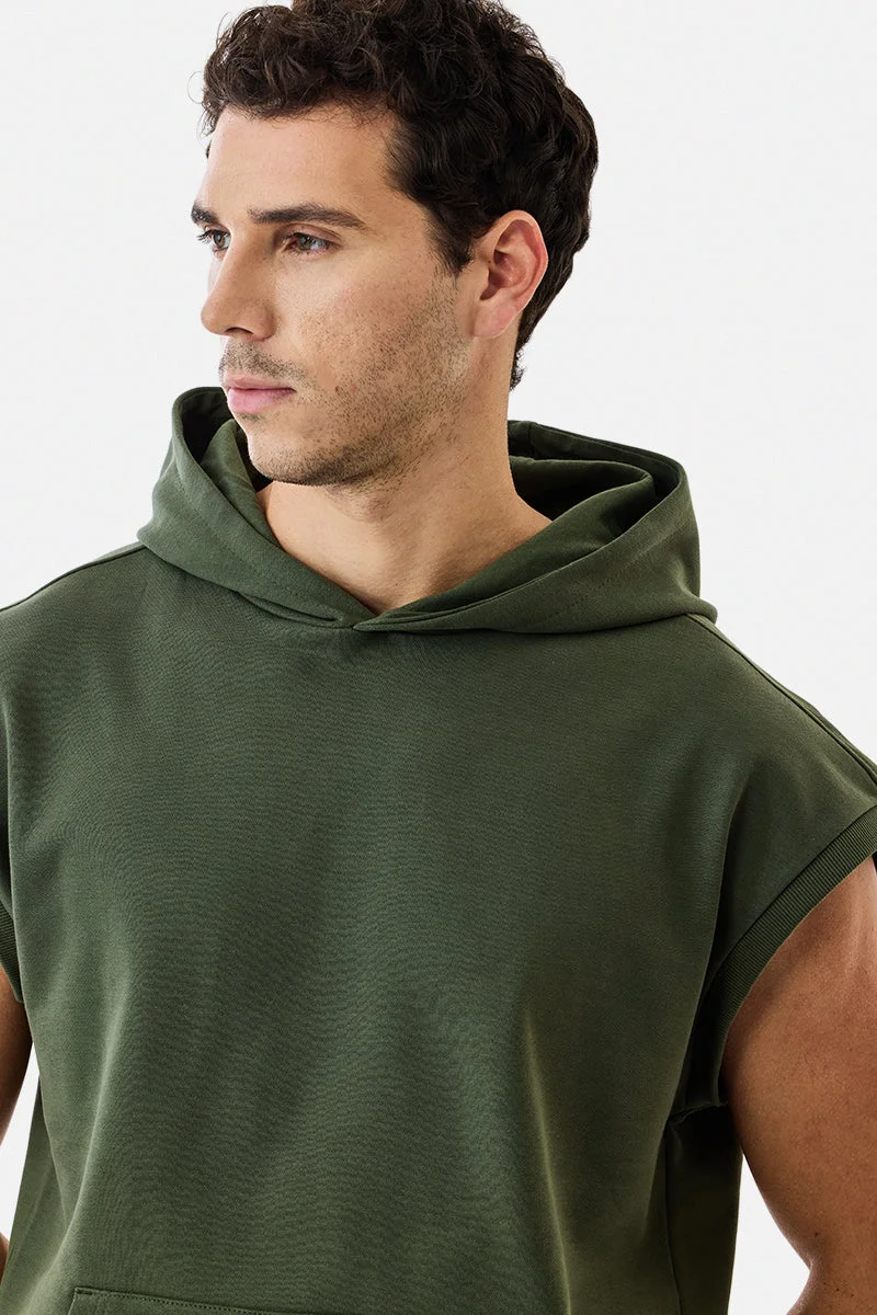 SNITCH Olive Oversized Sleeveless Core Lab Hoodie for Men | Best Price UAE