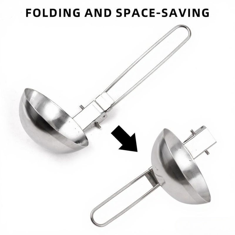 Slotted Soup Spoon: Premium Stainless Steel Foldable Ergonomic Long Handle - Space-Saving Polished Rounded Edge for Outdoor Camping Hiking Picnic Backpacking Bbq Food Preparation - Image 2