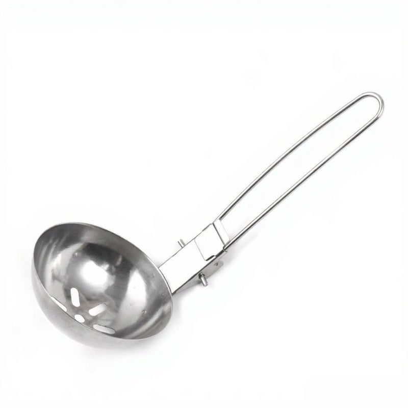 Slotted Soup Spoon: Premium Stainless Steel Foldable Ergonomic Long Handle - Space-Saving Polished Rounded Edge for Outdoor Camping Hiking Picnic Backpacking Bbq Food Preparation - Image 3