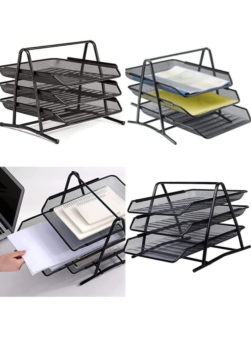 ELTRAZONE Metal Paper Tray l Mesh Document Tray for Desk Accessories Office Supplies Files and More Space Saving Letter Organizer with 3 Tiers Durable Office Desk Organizer with Sliding Trays Durable Anti-Slip  - Image 2
