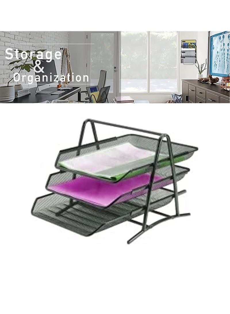 ELTRAZONE Metal Paper Tray l Mesh Document Tray for Desk Accessories Office Supplies Files and More Space Saving Letter Organizer with 3 Tiers Durable Office Desk Organizer with Sliding Trays Durable Anti-Slip  - Image 5