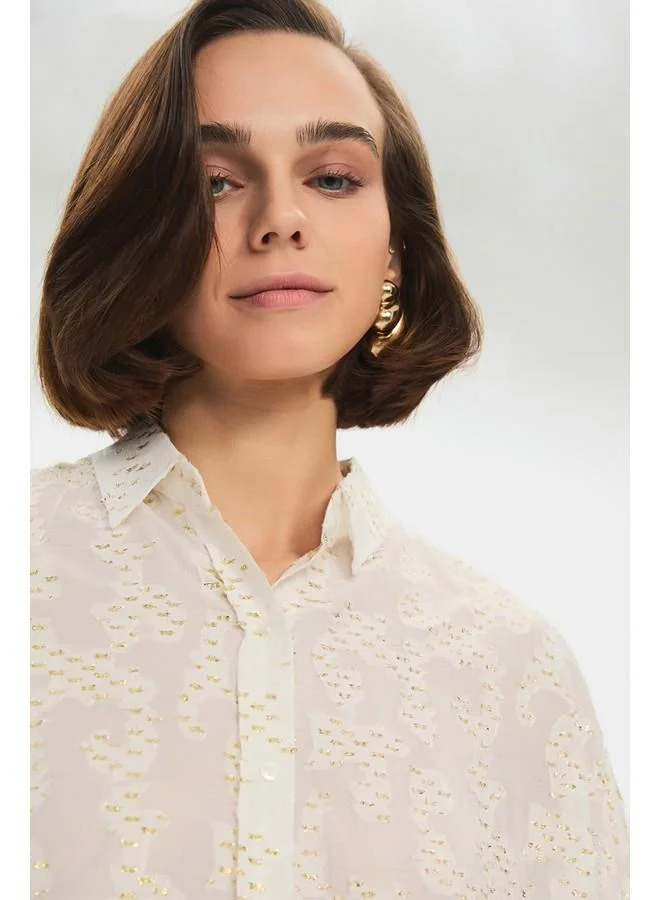 JUNE June Women Oversize/Loose Fit Fited Transparent Shirt White - Gold