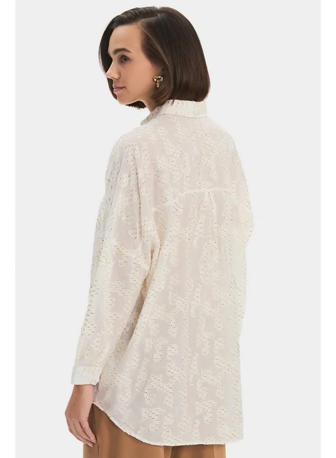 JUNE June Women Oversize/Loose Fit Fited Transparent Shirt White - Gold