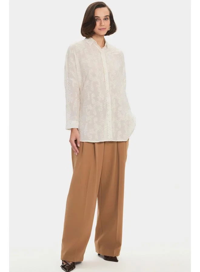 JUNE June Women Oversize/Loose Fit Fited Transparent Shirt White - Gold