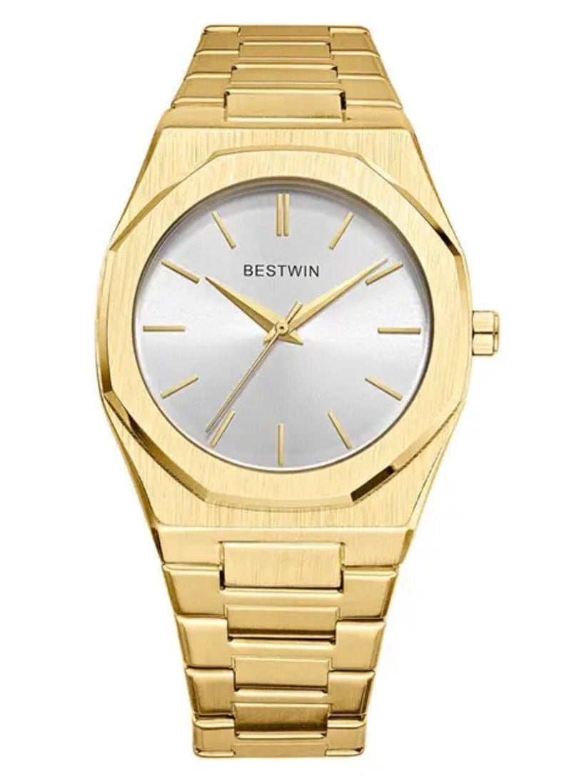 Slim Watch for Men Limited Edition by Bestwin Gold Band with Silver Dial