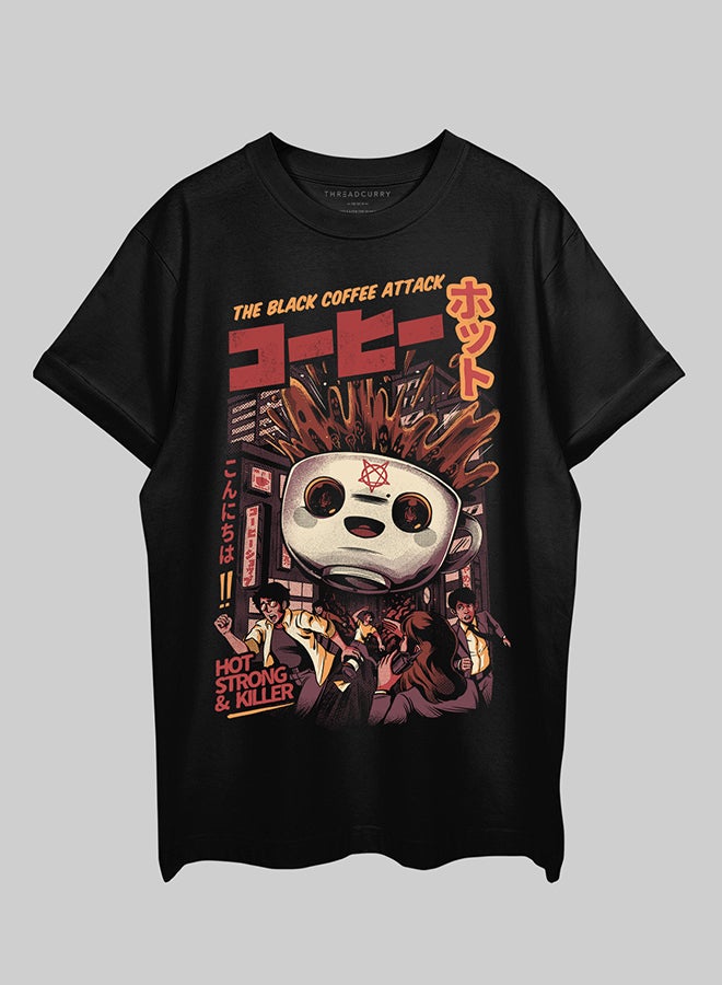 THREADCURRY تي شيرت قطني فضفاض مطبوع بأكتاف منسدلة للرجال من THREADCURRY Coffee Attack - Image 1