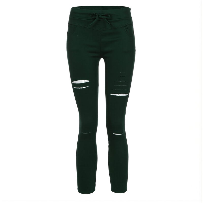 Women Ripped Cropped Leggings Grey S Size Pockets For Walking Shopping Jogging Relax Home - Image 1