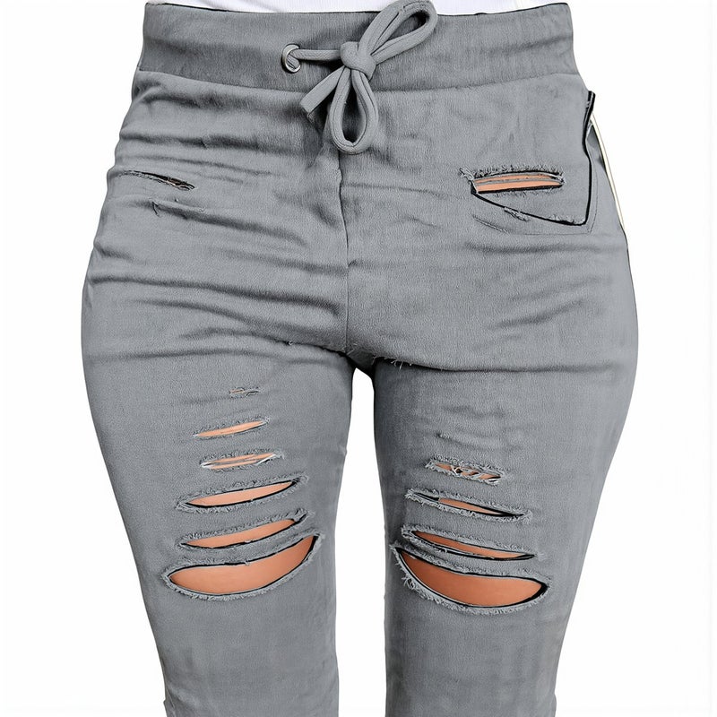 Women Ripped Cropped Leggings Grey S Size Pockets For Walking Shopping Jogging Relax Home - Image 5