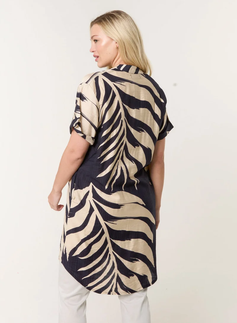 Blue Vanilla Palm Print Tunic Top