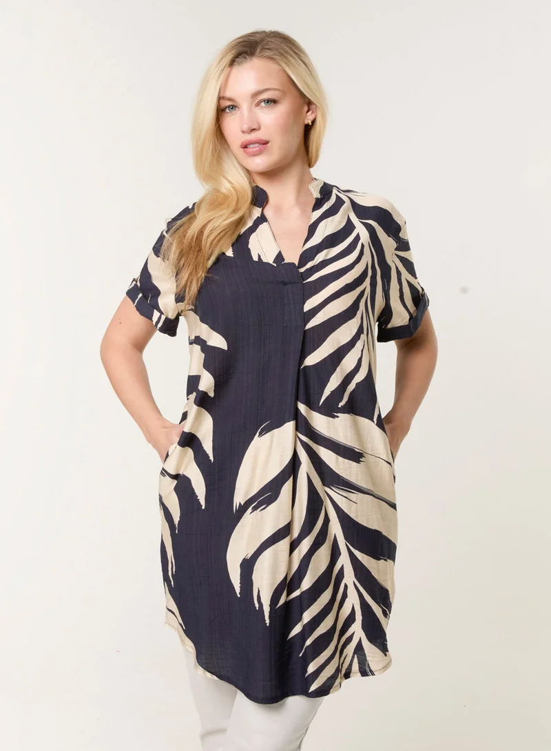 Blue Vanilla Palm Print Tunic Top