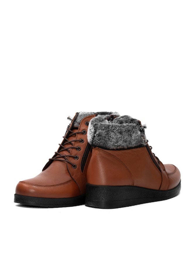 Levent Genuine Leather Women Half Boot with Fur - Image 2