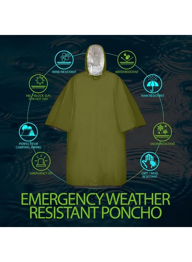 5-Pack Emergency Survival Rain Poncho, Thermal Heat Reflective Waterproof Raincoat for Camping Hiking - Image 3