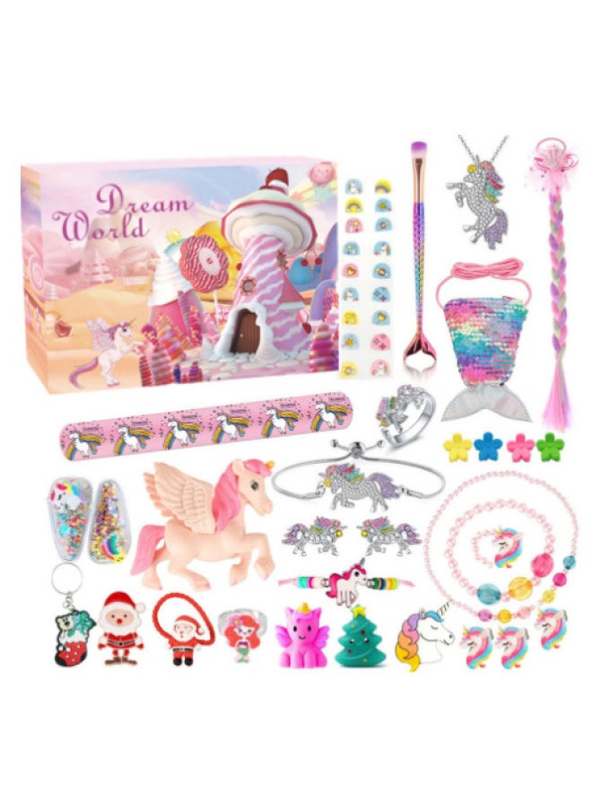 Children's Makeup Blind Box DIY Cosmetics Nail Art Girl Doll Clothes Hand Tear Countdown Calendar-Color:St-036 Unicorn Set  - Image 1