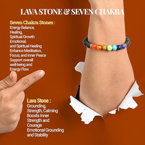 Crocon Certified Authentic Lava Stone Bracelet with 7 Chakra Beads & Money Magnet Energy – Adjustable Energy Healing Bracelet for Spiritual Balance, Meditation, Prosperity - Image 2