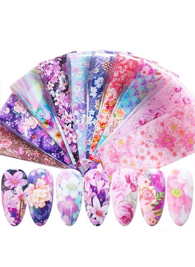 S.A.V.I 10 Sheets Flowers Nail Foil Transfer Sticker Diy Holographic Colorful Nail Decoration Nail Foil Wraps Decal For Fingernails Women 20X4 Cm Per Sheet  - Image 2