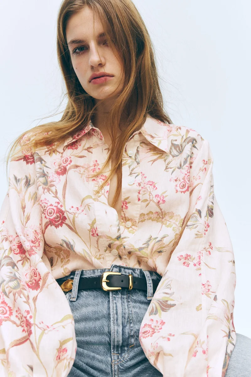 اتش اند ام قميص من الكتان