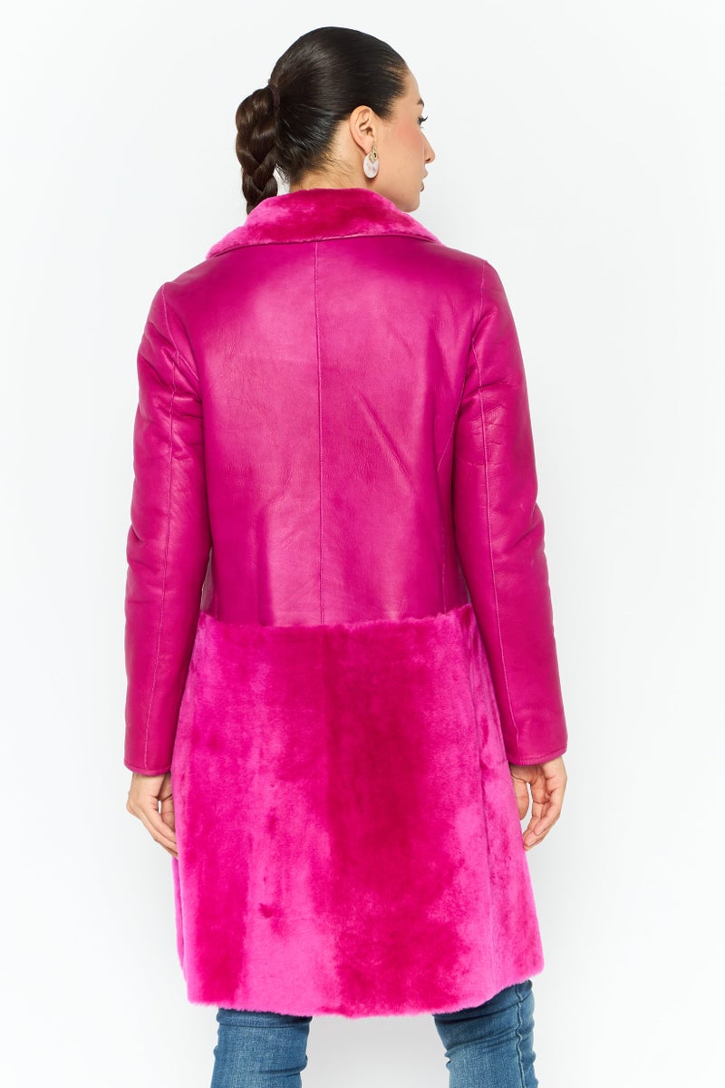 EMPORIO ARMANI Women Solid Reversible Shearling Trench Coat, Pink  - Image 4