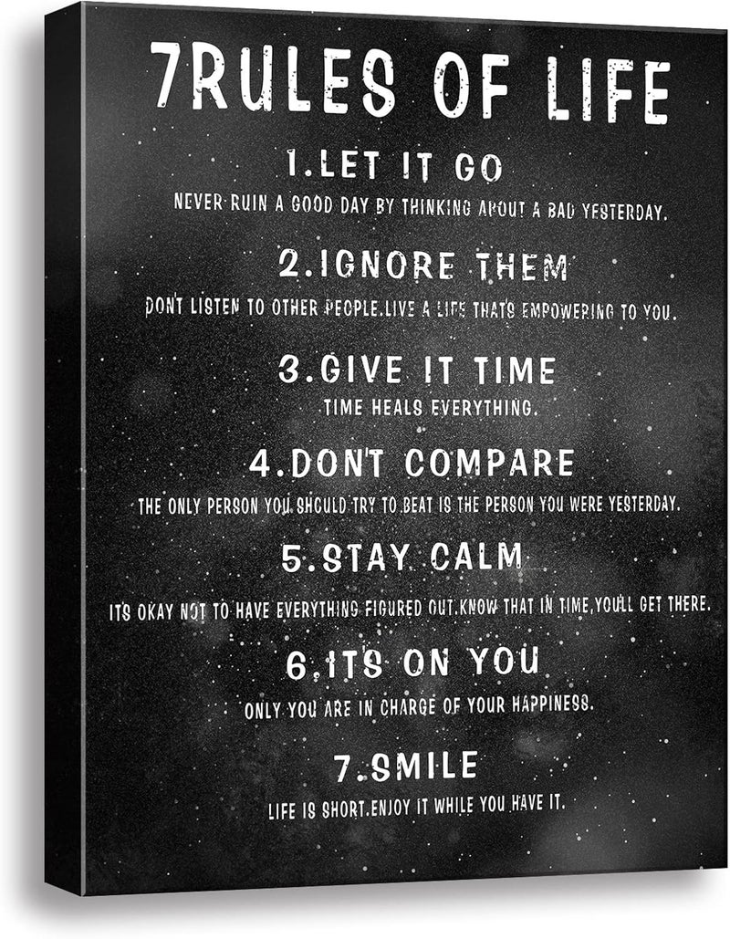Ploceiny 7 Rules of Life Wall Art Motivational Inspirational Poster Printed on Canvas Wall Decor for Living Room or Office Size11.5 x 15 Inch - Framed Canvas Prints For Bedroom or Home Art Decoration Positive - Image 1