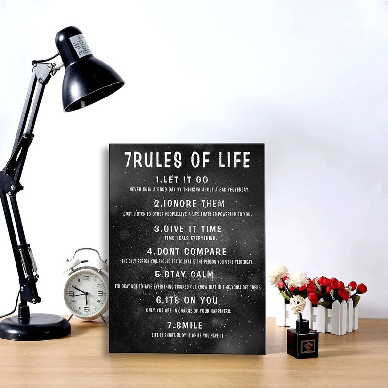 Ploceiny 7 Rules of Life Wall Art Motivational Inspirational Poster Printed on Canvas Wall Decor for Living Room or Office Size11.5 x 15 Inch - Framed Canvas Prints For Bedroom or Home Art Decoration Positive - Image 3