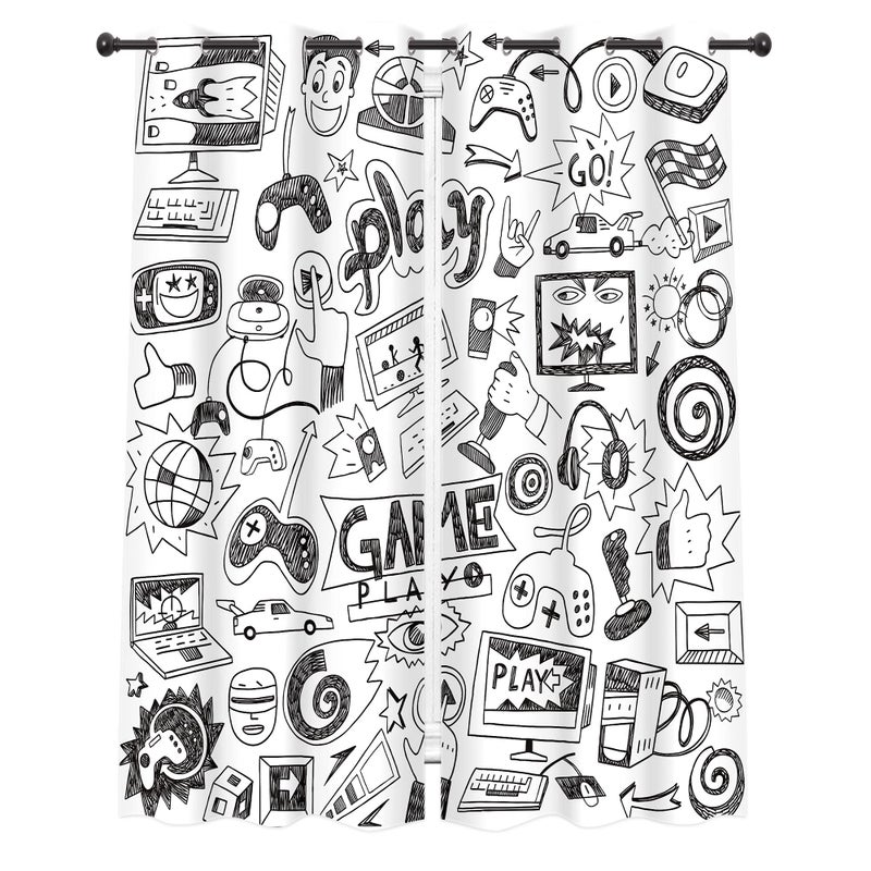 Cinbloo Kids Video Games Blackout Curtains 29W x 63L Inch Black White Gaming Curtains Teen Boys Bedroom Decor Gamer Theme 90's Cool Art Printed Living Room Playroom Window Drapes 2 Panels - Image 5