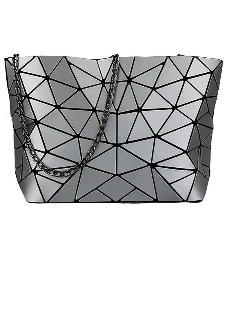 Excefore Women Handbags Geometric Luminous Bag, Geometric Lattice Shoulder Bag, PU Leather Shard Lattice Holographic Purse Ladies Shoulder Bag - Image 1