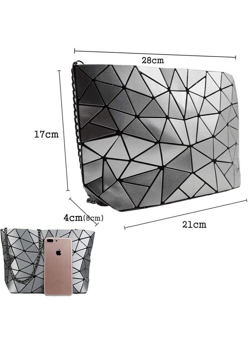 Excefore Women Handbags Geometric Luminous Bag, Geometric Lattice Shoulder Bag, PU Leather Shard Lattice Holographic Purse Ladies Shoulder Bag - Image 2