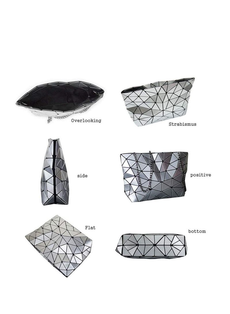 Excefore Women Handbags Geometric Luminous Bag, Geometric Lattice Shoulder Bag, PU Leather Shard Lattice Holographic Purse Ladies Shoulder Bag - Image 4