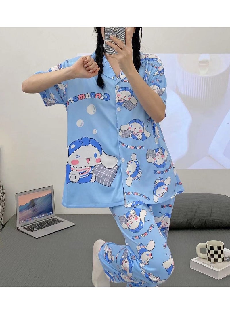 DubaiGallery Women's Collared Neck With Short Sleeve Pyjama Set