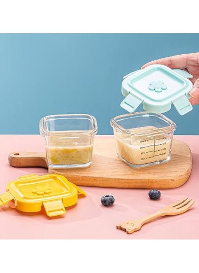 Berma Baby - برطمانات زجاجية لتخزين طعام الأطفال مع أغطية (وجبات خفيفة، حاويات صغيرة قابلة لإعادة الاستخدام، حليب الثدي، آمنة للاستخدام في الثلاجة والفريزر والميكروويف وغسالة الأطباق، ضرورية للأطفال الرضع باللون الأصفر - Image 1