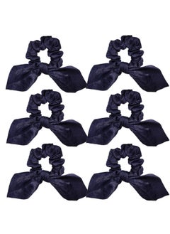 Sufermoe 6 Pcs Satin Scrunchies Hair Ties Bands Bows Ropes Elastics Bracelets Ponytail Holders  Hair Accessories for Women and Girls 38x40 Navy Blue 
