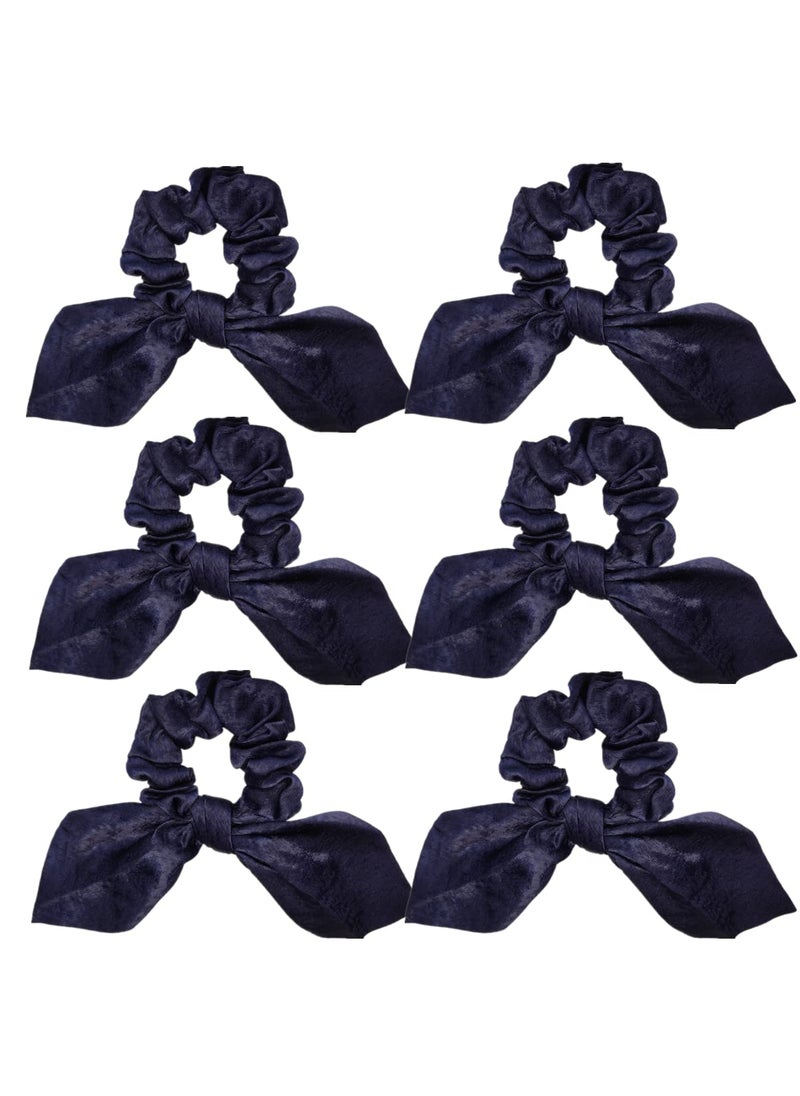Sufermoe - 6 Pcs Satin Scrunchies Hair Ties Bands Bows Ropes Elastics Bracelets Ponytail Holders  Hair Accessories for Women and Girls 38x40 Navy Blue - Image 1