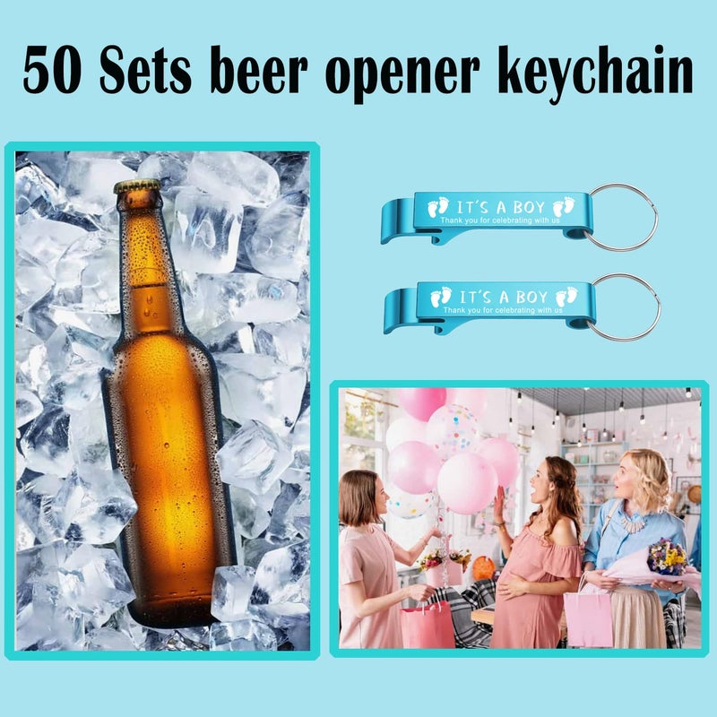 LINSHDA 50 Sets Baby Shower Bottle Opener Favors Beer Opener Keychain Thank You Cards Organza Bags and Jute Twine Baby Shower Party Favors for Guest (BOY) - Image 4