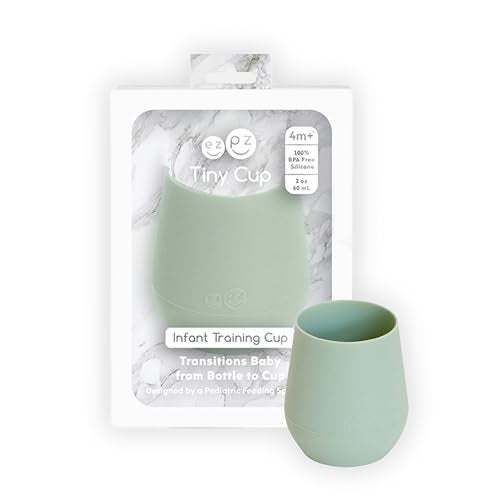 ezpz Tiny Cup Sage 4 months 100 Silicone Training Cup for Infants Designed by a Pediatric Feeding Specialist BabyLed Weaning Essentials Baby Gifts - Image 1