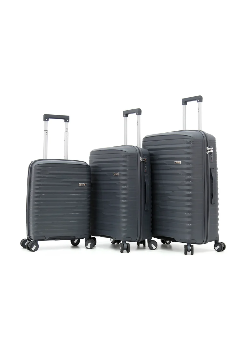 CAPITAL Unbreakable Hardshell PP Luggage Set with 8 Wheels Thick Shell Multi Layer PP 3 Piece Set, 20, 24, 28 Inch (Grey)