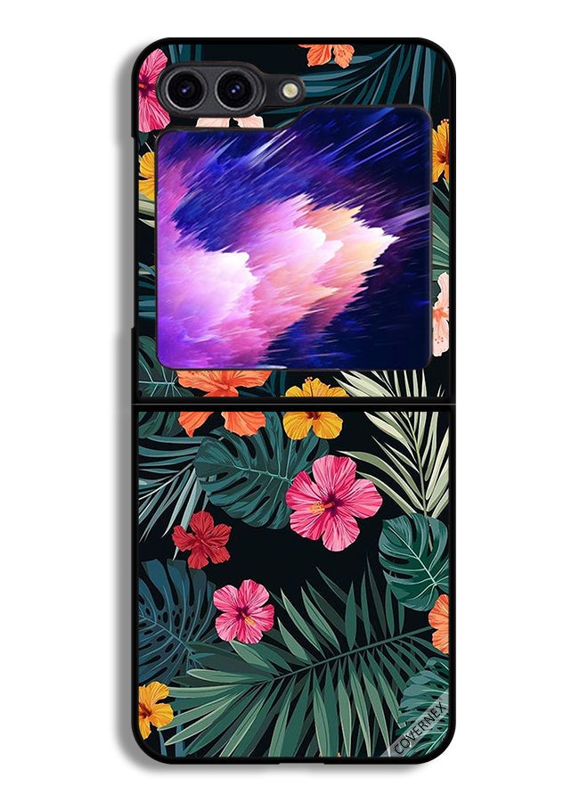 Covernex Samsung Galaxy Z Flip6 Protective Case Cover Multi Color Flowers And Dark Green Feathers - Image 1