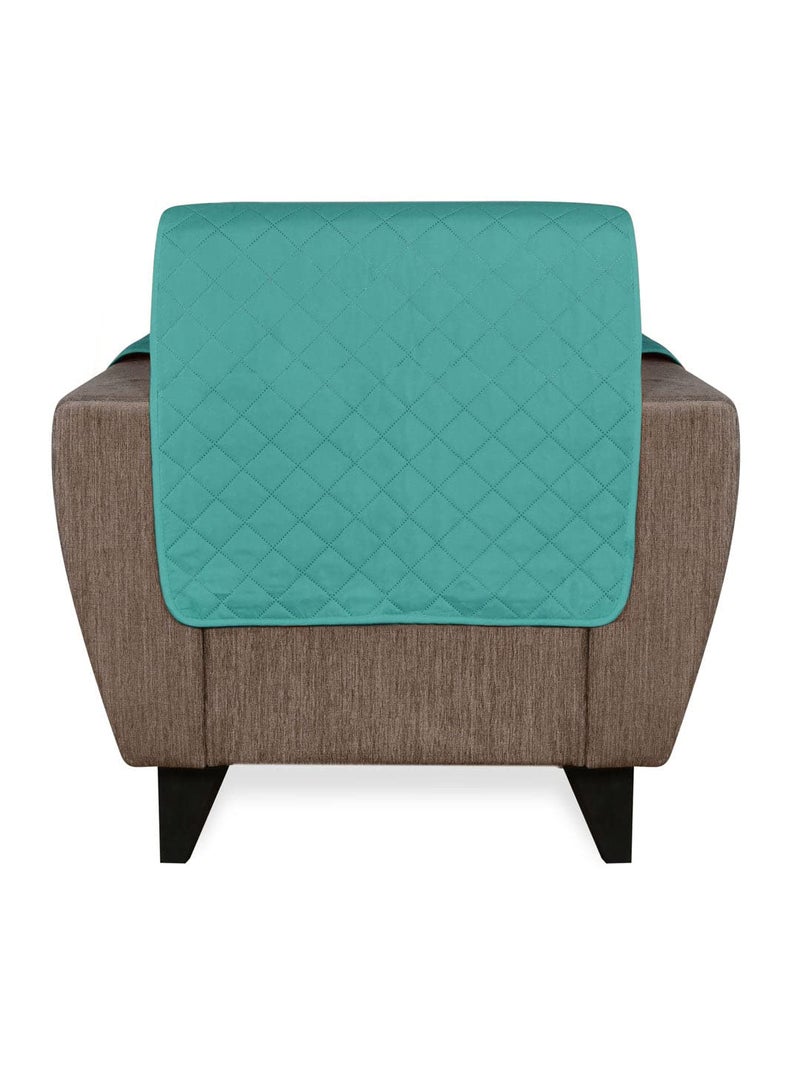 Home @Home by Nilkamal Solid Polyester 1 Seater Sofa Cover | Reversible & Quilted Sofa Cover | Washable Couch Cover with Non Slip Foam| Set of 1-179 x 165 cm | Sea Green & Indigo - Image 5