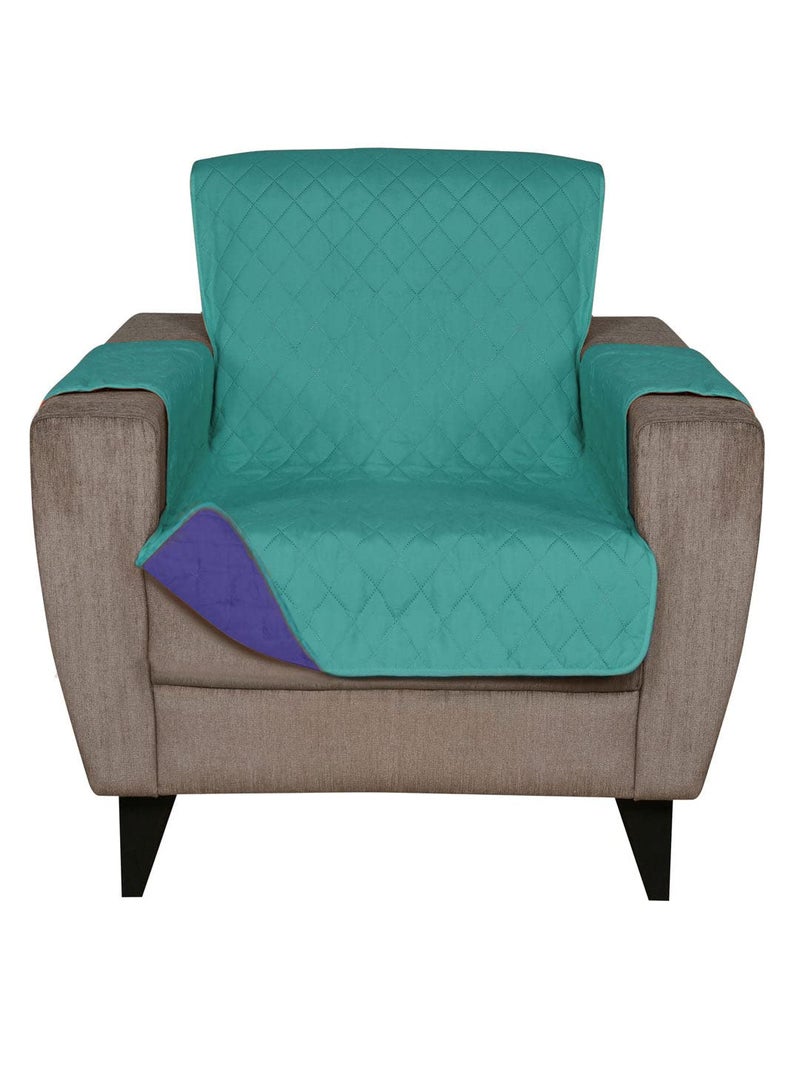 Home @Home by Nilkamal Solid Polyester 1 Seater Sofa Cover | Reversible & Quilted Sofa Cover | Washable Couch Cover with Non Slip Foam| Set of 1-179 x 165 cm | Sea Green & Indigo - Image 2
