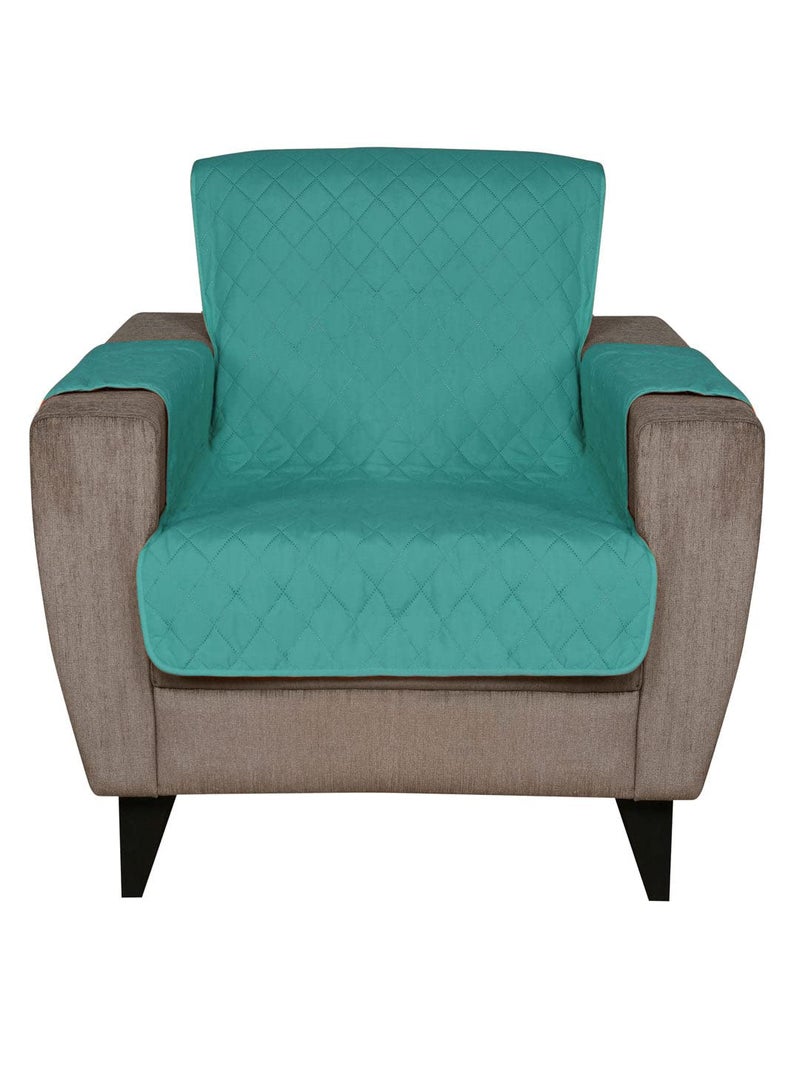 Home @Home by Nilkamal Solid Polyester 1 Seater Sofa Cover | Reversible & Quilted Sofa Cover | Washable Couch Cover with Non Slip Foam| Set of 1-179 x 165 cm | Sea Green & Indigo - Image 4