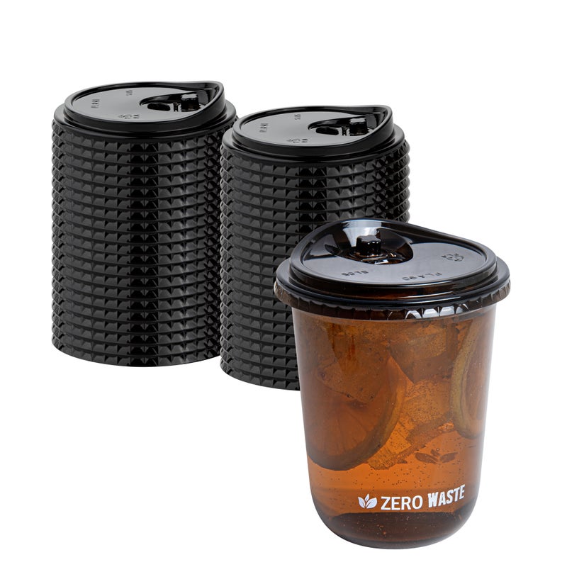 Restaurantware-LIDS ONLY: Zero Waste 3.5 x 3.5 Inch Plastic Lids, 1000 Disposable Flat Lids - Cups Sold Separately, Commercially Compostable, Black PLA Plastic Lids, Fits 12,16, And 24 Ounce Cups - Image 2