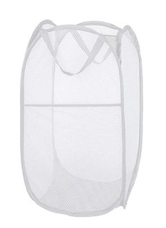 TYCOM Foldable Pop Up Net Laundry Basket - Storage Solution - Compact Bin - Mesh Collapsible Bag - Laundry Hamper - Collapsible Laundry Basket with Durable Handles & Side (White)  - Image 1
