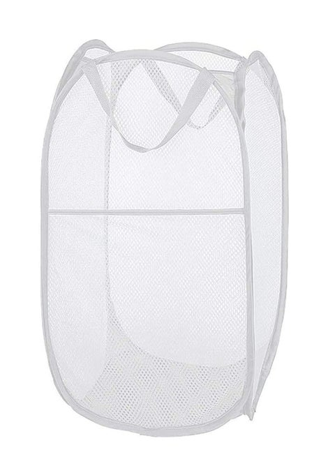 Foldable Pop Up Net Laundry Basket - Storage Solution - Compact Bin - Mesh Collapsible Bag - Laundry Hamper - Collapsible Laundry Basket with Durable Handles & Side (White)