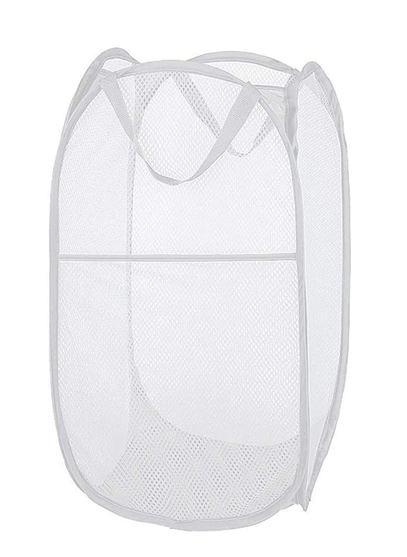 TYCOM - Foldable Pop Up Net Laundry Basket - Storage Solution - Compact Bin - Mesh Collapsible Bag - Laundry Hamper - Collapsible Laundry Basket with Durable Handles & Side (White) - Image 1