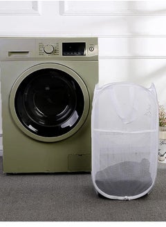 TYCOM Foldable Pop Up Net Laundry Basket - Storage Solution - Compact Bin - Mesh Collapsible Bag - Laundry Hamper - Collapsible Laundry Basket with Durable Handles & Side (White)  - Image 4