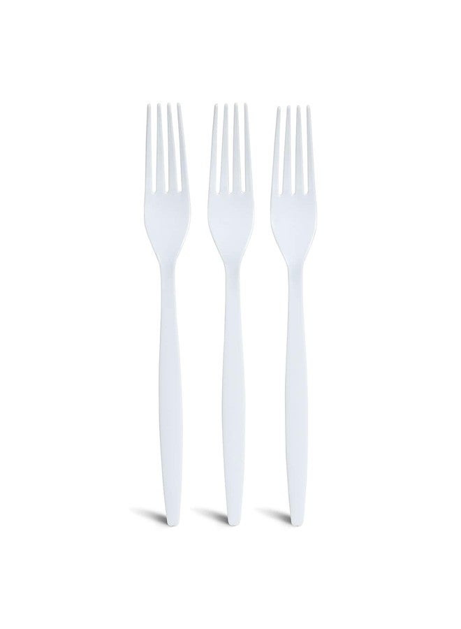 PERK Staples Perk Plastic Forks, Heavy-Weight Disposable Silverware, Perfect For Breakfast, Snacks, Desserts, 100-Pack, White - Image 2
