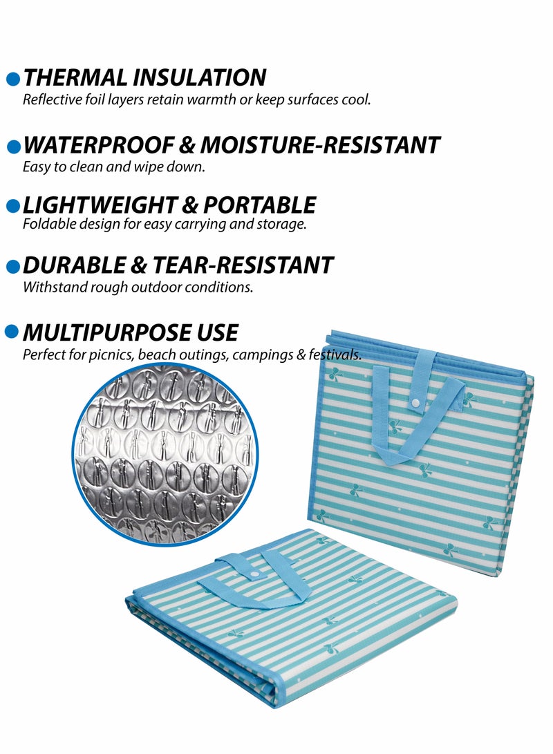 Toshionics Portable Waterproof Foldable Picnic Mat Ideal for Outdoor Beach, Garden, Park, Camping, Hiking and Travel-Multipurpose Insulated Mat with Carry Handle  90x160cm, Blue - Image 3