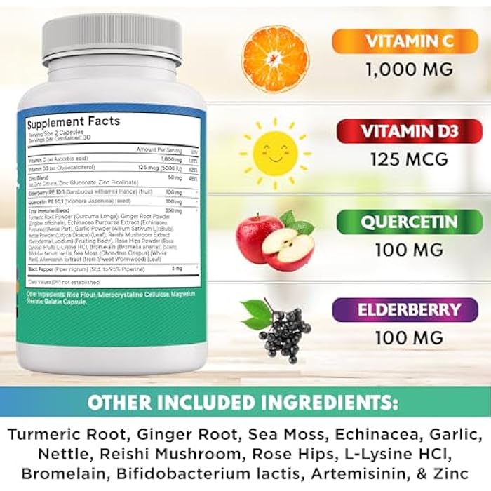 New Age Quercetin Zinc Vitamin C Vitamin D Bromelain Elderberry - Nettle Supplement with Artemisinin, Sea Moss, Echinacea - 120 Count - Image 3