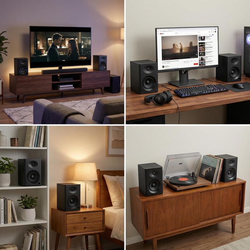 NSY Audio Computer Speakers for Desktop PC - 60W Bluetooth Surround Sound with Bass, Active Powered Speakers for Monitor, Laptop, Gaming & TV, (Black Pair) - Image 2
