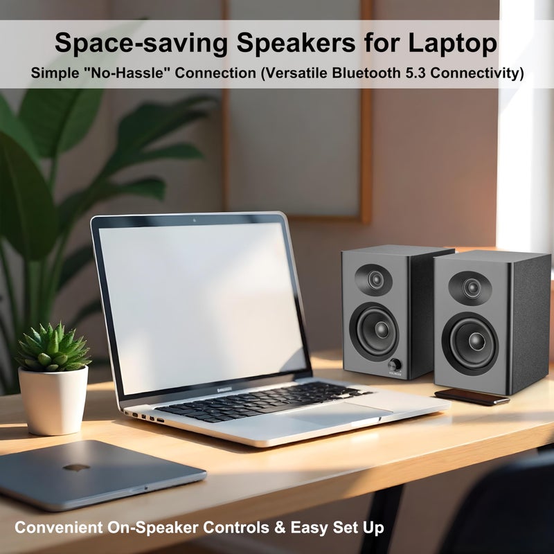 NSY Audio Computer Speakers for Desktop PC - 60W Bluetooth Surround Sound with Bass, Active Powered Speakers for Monitor, Laptop, Gaming & TV, (Black Pair) - Image 5